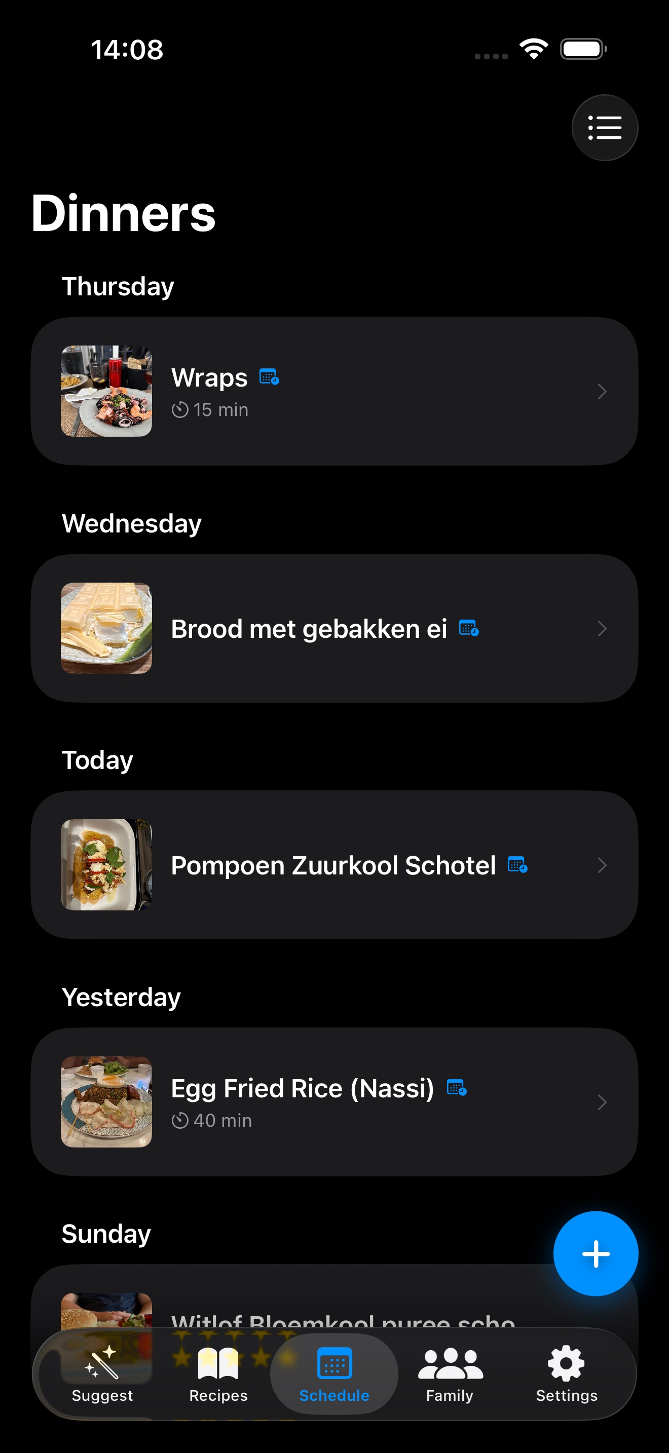 Schedule list view
