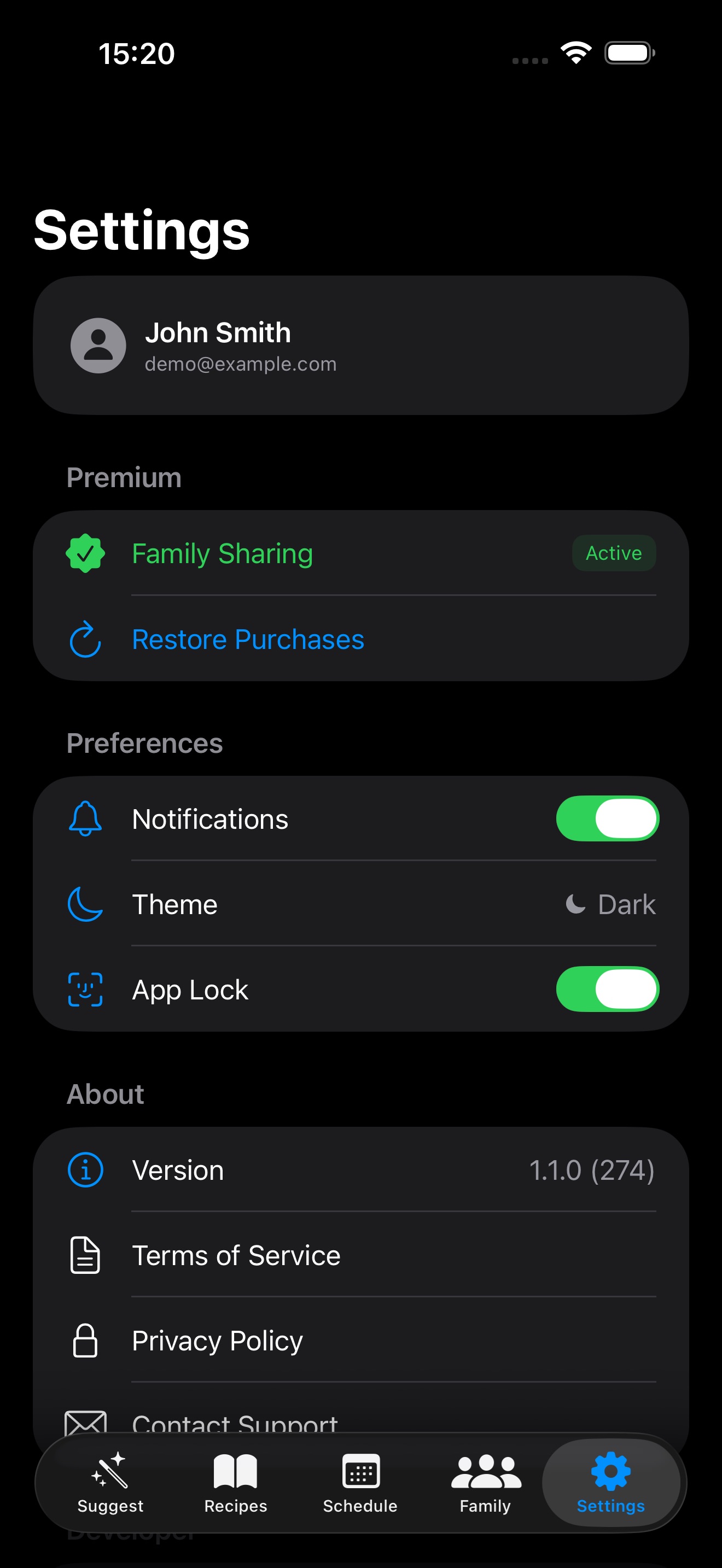 Settings and preferences